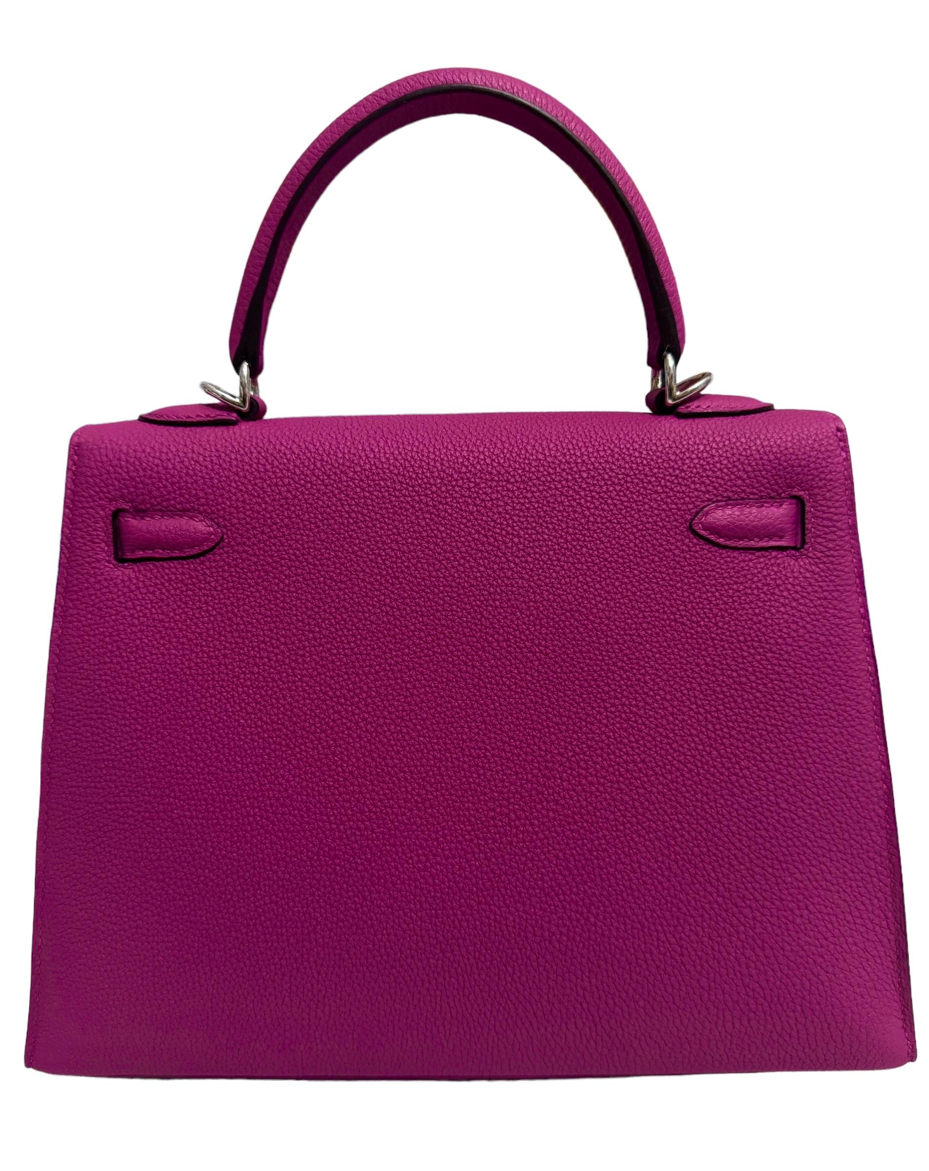 Hermes Kelly 25 Sellier Special Order Rose Pourpre Pink Togo Palladium HWR RARE 4