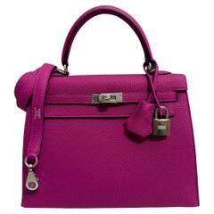 Hermes Kelly 25 Sellier Special Order Rose Pourpre Pink Togo Palladium HWR RARE