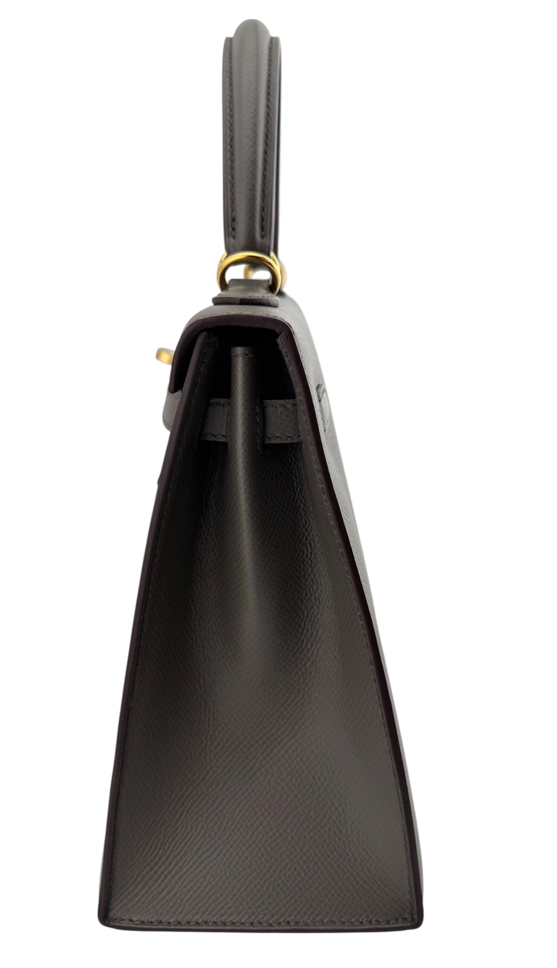 Hermes Kelly 25 Sellier Macchia Grigio Grigio Epsom Pelle Hardware Oro Raro in vendita 1