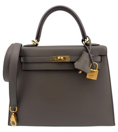 Hermes Kelly 25 Sellier Macchia Grigio Grigio Epsom Pelle Hardware Oro Raro