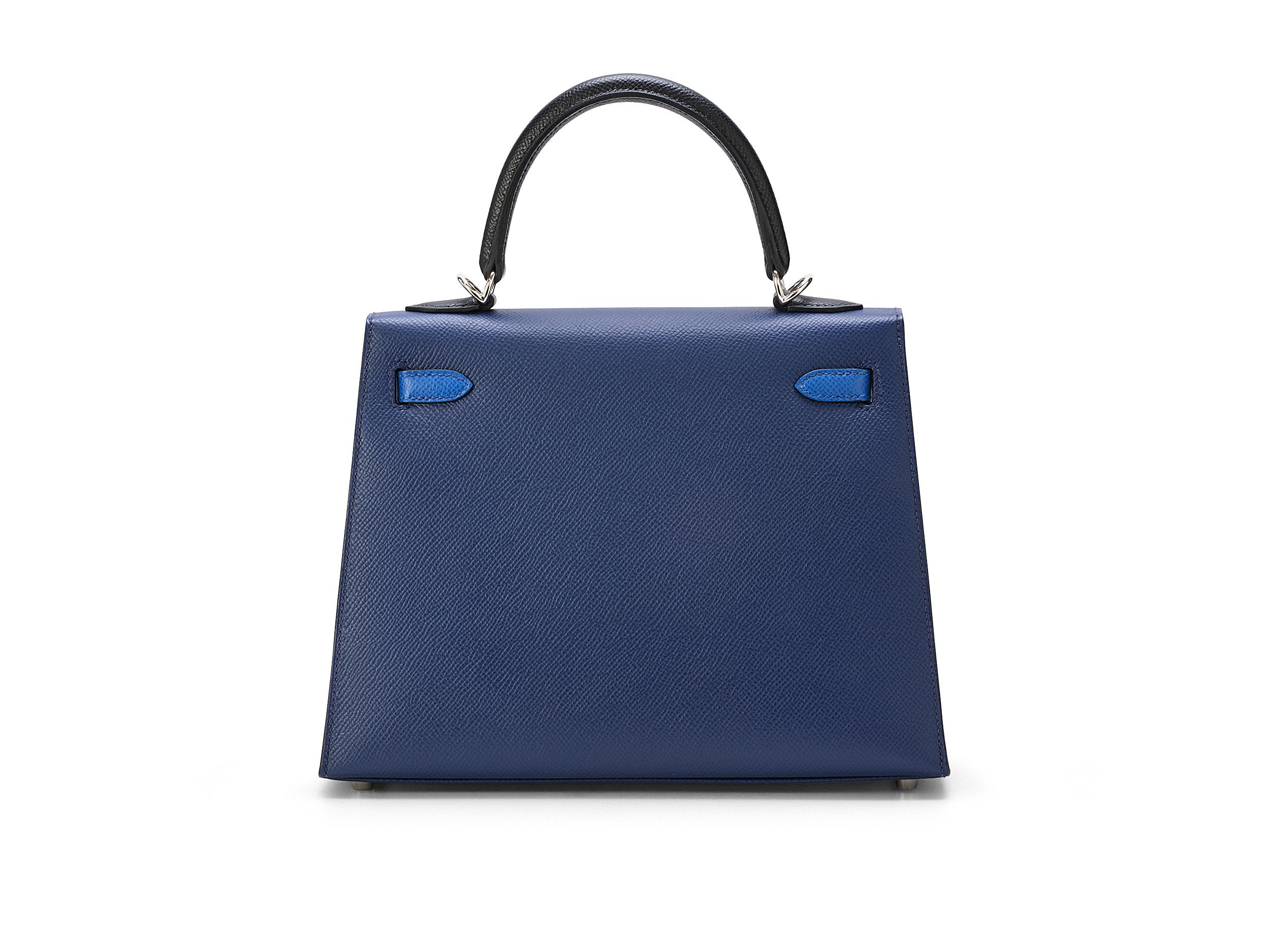 Hermès Kelly 25 Sellier Tri-Color Bleu Saphir Epsom Palladium Hardware Púrpura en venta