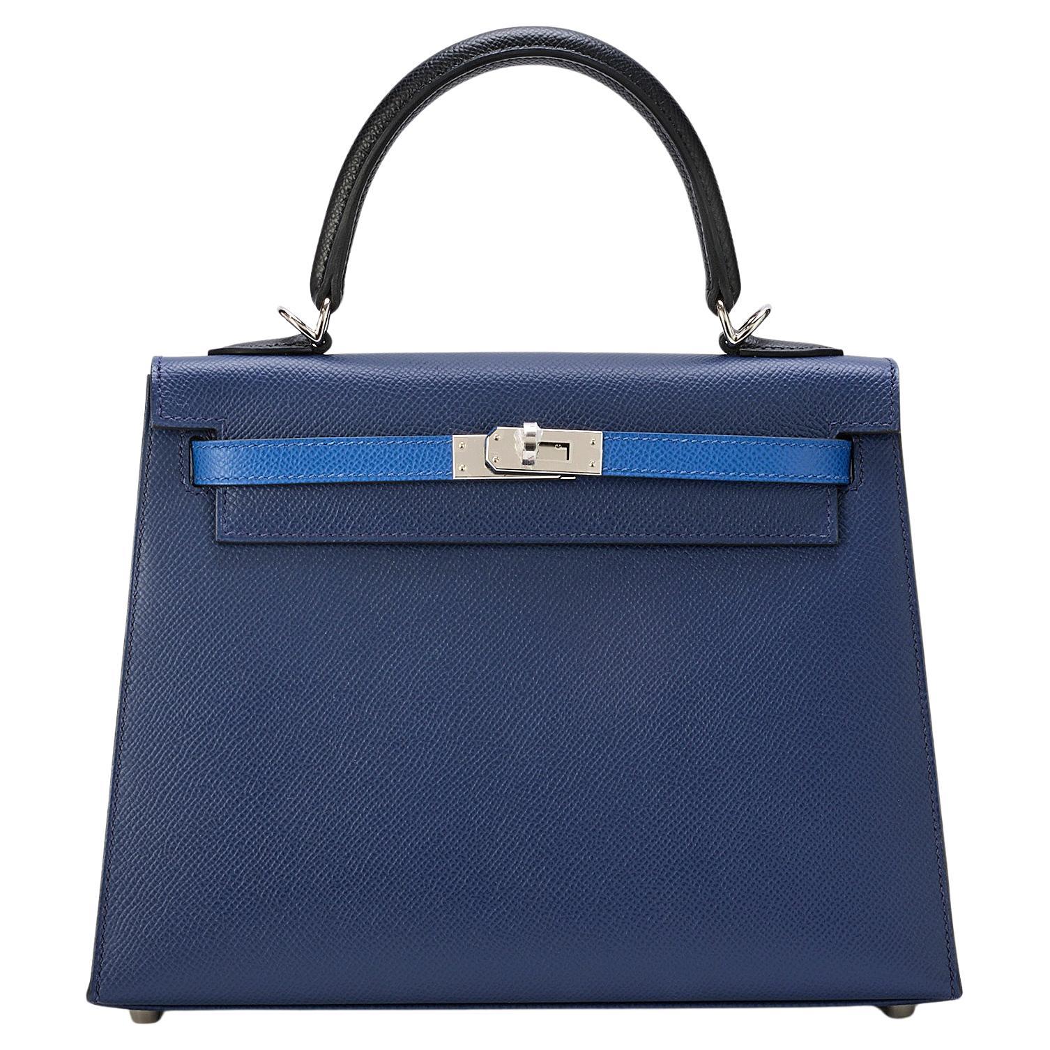 Hermès Kelly 25 Sellier Tri-Color Bleu Saphir Epsom Palladium Hardware