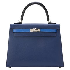 Hermès Kelly 25 Sellier Tri-Color Bleu Saphir Epsom Palladium Hardware