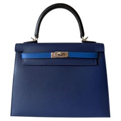 Hermès Kelly 25 Sellier Tri-Color Bleu Saphir Epsom Palladium Hardware