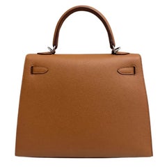 Hermes Kelly 25 Sellier Verso Gold Tan Jaune Ambre Epsom Leather Shoulder Bag