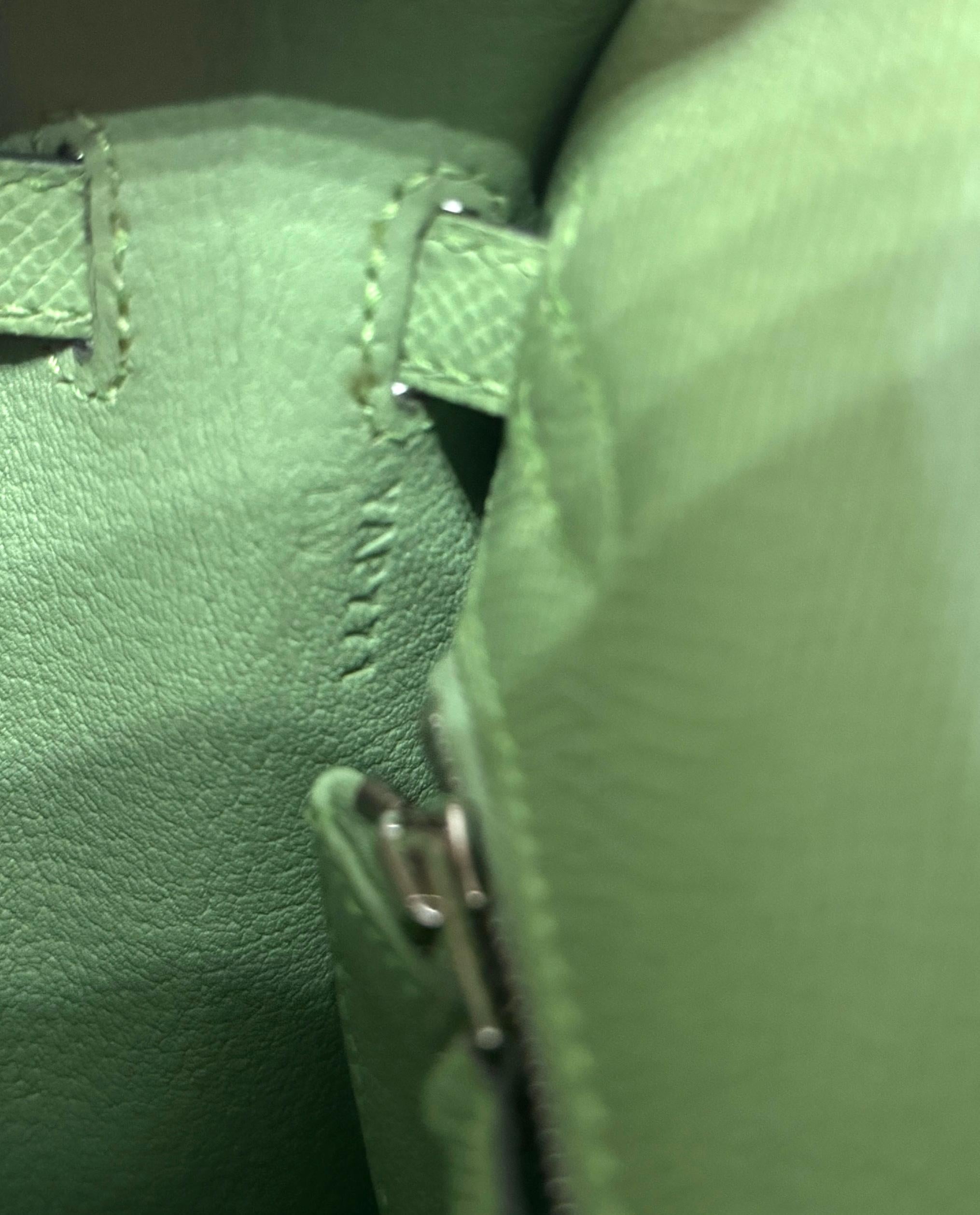 Hermes Kelly 25 Sellier Vert Criquet Green Epsom Leather Palladium Hardware RARE For Sale 4