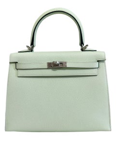 Hermes Kelly 25 Sellier Vert Fizz Green Epsom Palladium Hardware Shoulder Bag