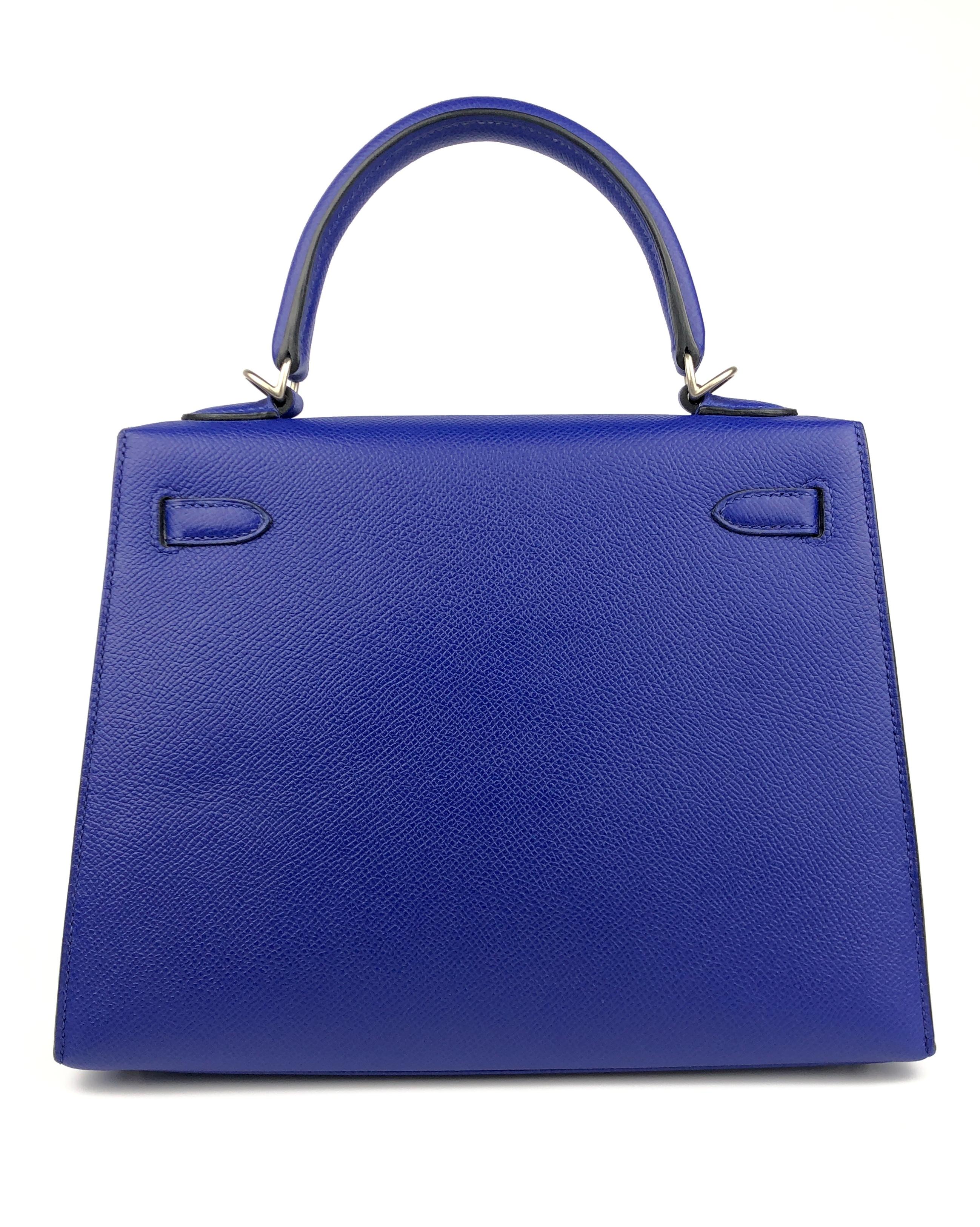 Purple Hermes Kelly 25 Special Order Blue Electric Gray Gris Sellier Brushed Palladium