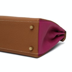 Hermès Kelly 25 special order, camel fucsia leather shoulder / handbag