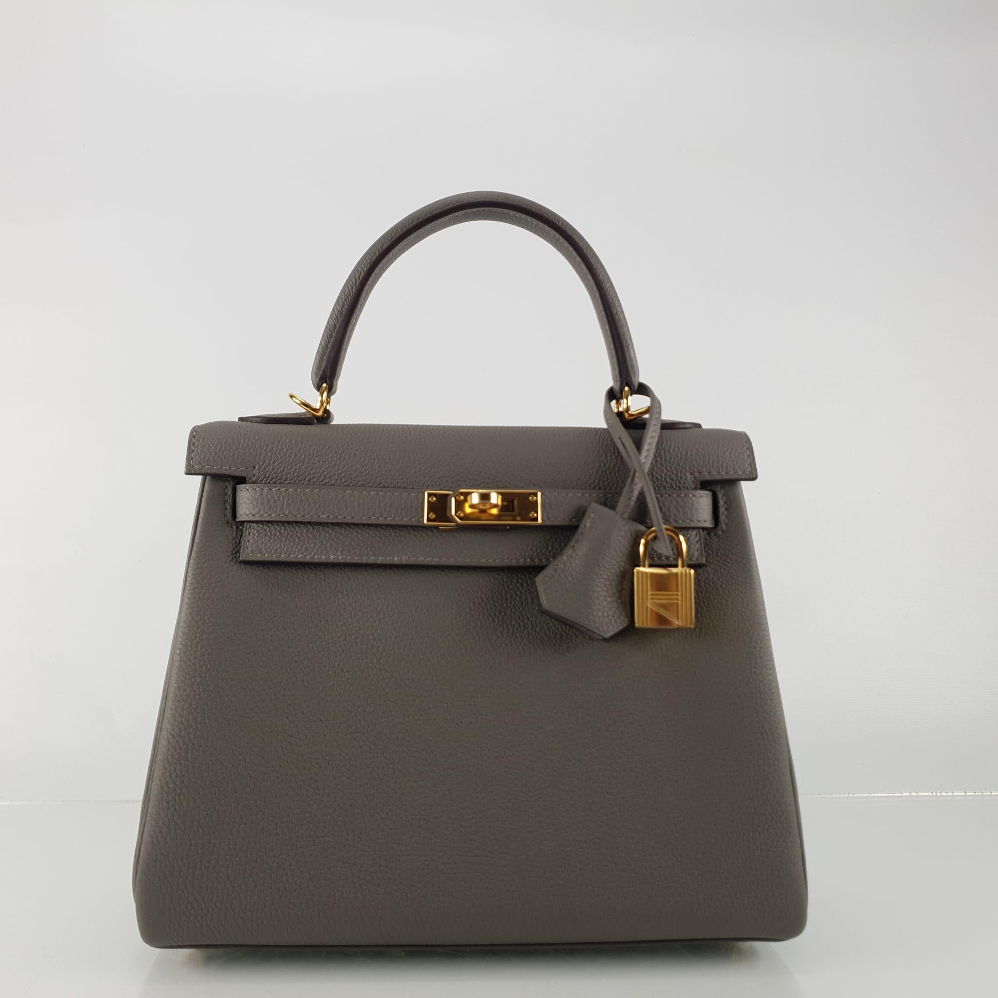 Kelly II Retourne 25 Veau Togo Gris Meyer Ghw