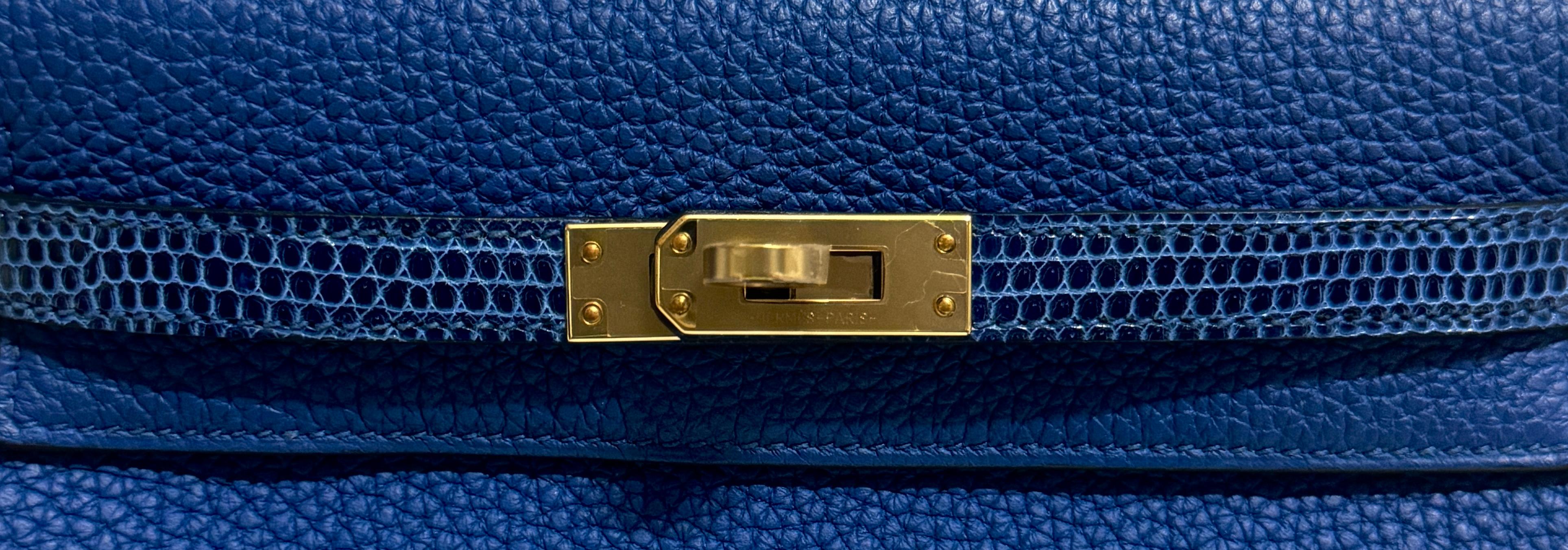 Hermes Kelly 25 Touch Blue France Blue Sapphire Togo Lizard Permabrass Hardware 1