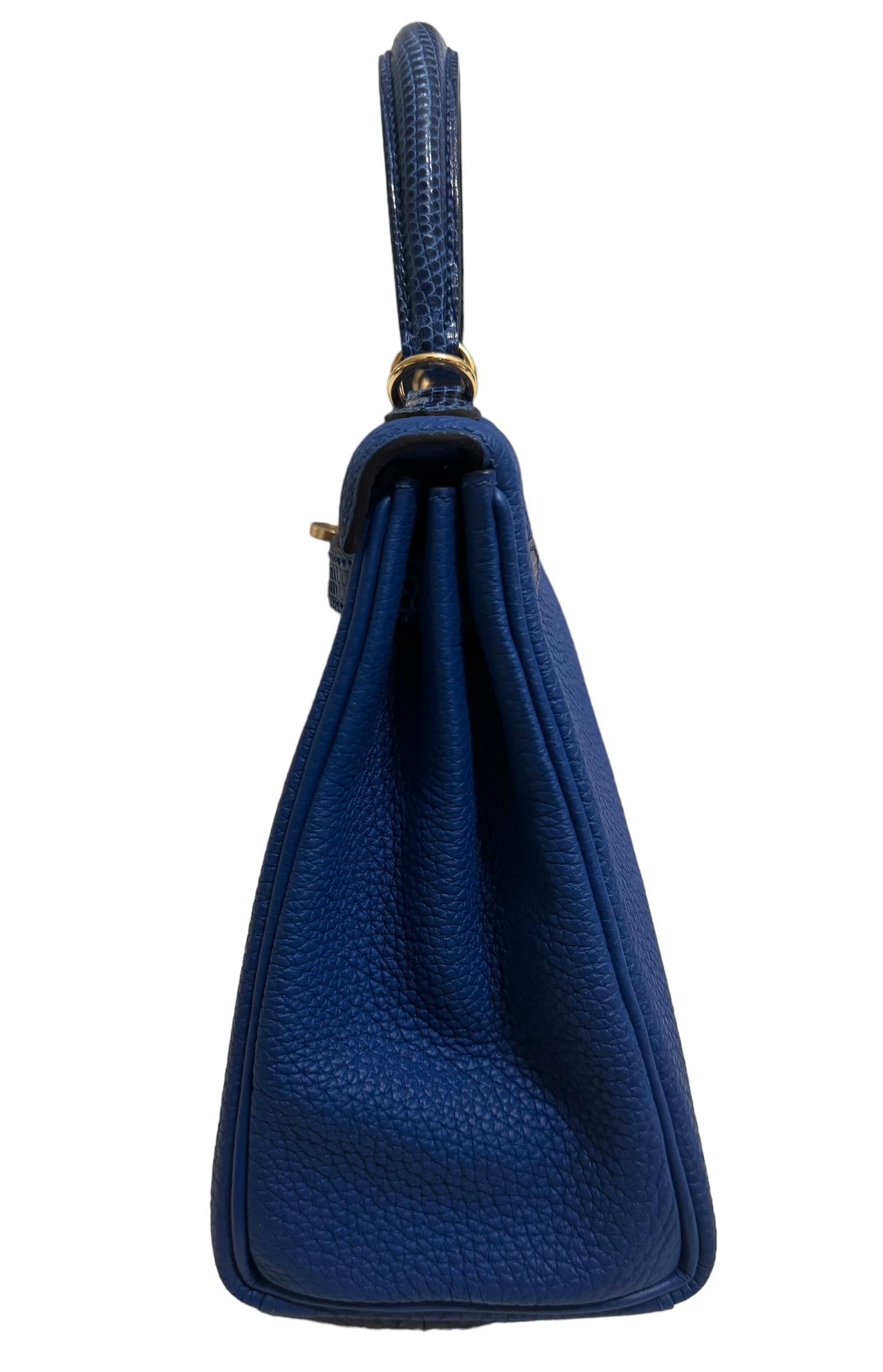 Hermes Kelly 25 Touch Blue France Blue Sapphire Togo Lizard Permabrass Hardware 2