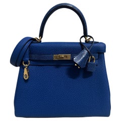 Hermes Kelly 25 Touch Blue France Blue Sapphire Togo Lizard Permabrass Hardware