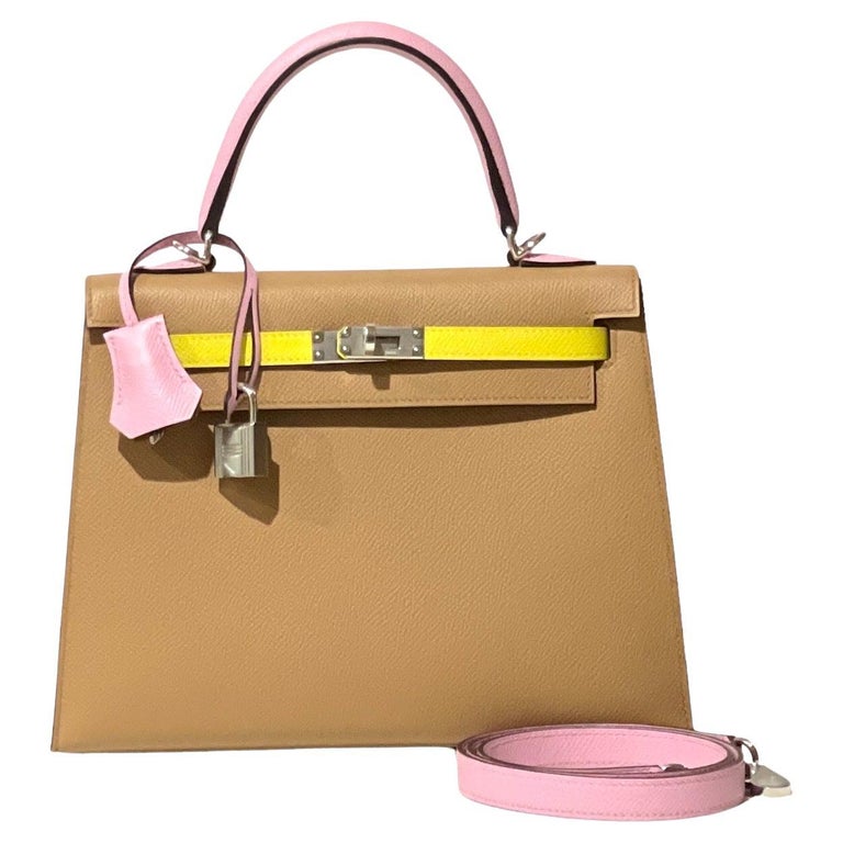Hermes Kelly 25 Tri Color Mauve Lime Chai Sellier EPSOM at 1stDibs