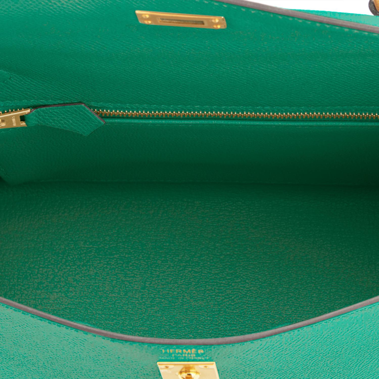 Women's Hermes Kelly 25 Vert Jade Gold Sellier Epsom Green Shoulder Bag Z Stamp, 2021