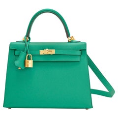 Hermes Kelly 25 Vert Jade Gold Sellier Epsom Green Borsa a tracolla Z Stamp, 2021