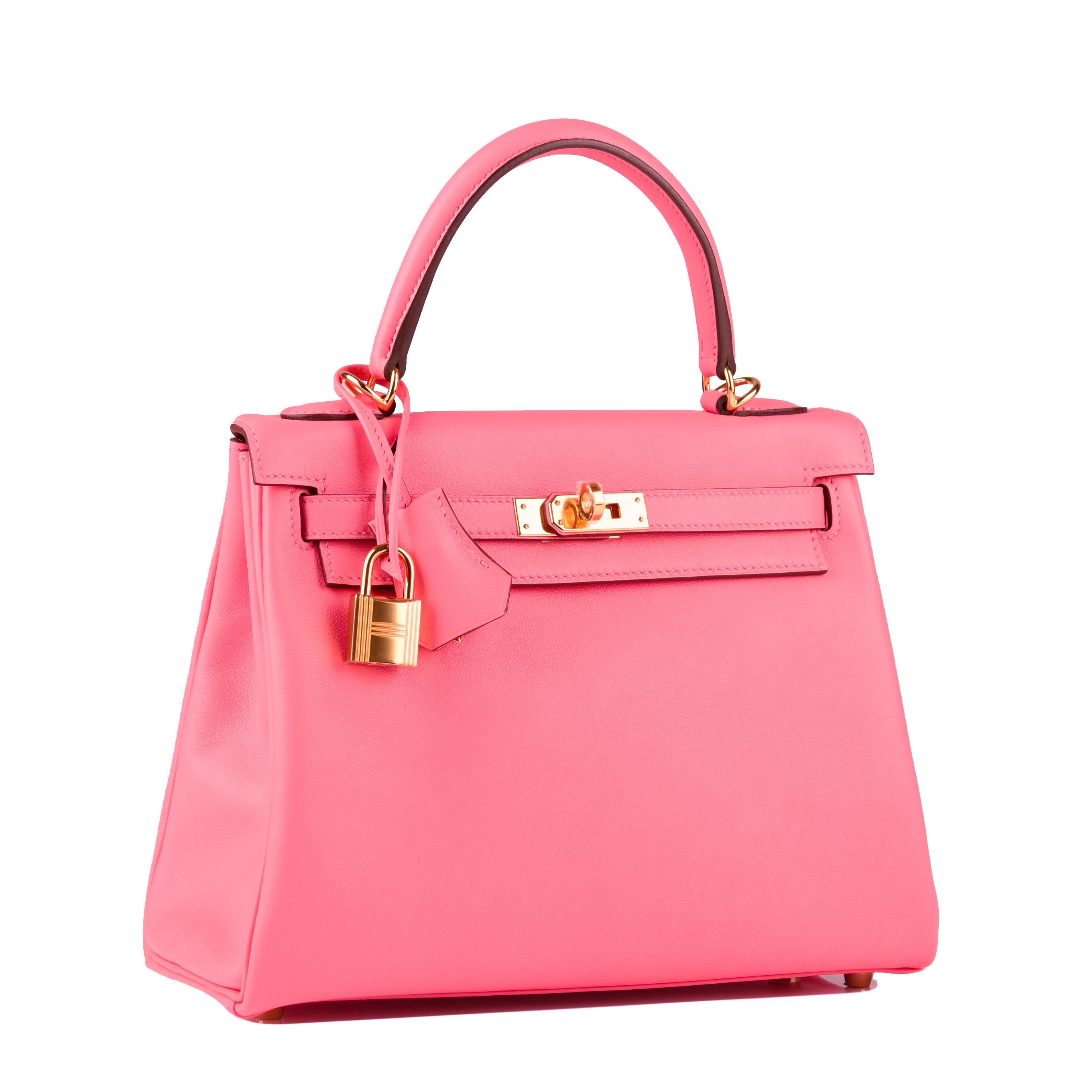 Pink Hermès Kelly 25cm Azalee Swift Leather Gold Hardware