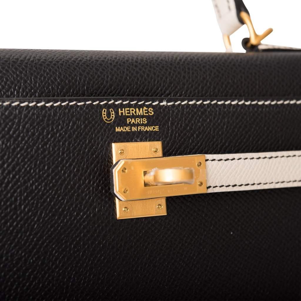 Hermes Kelly 25cm Black Craie HSS Brushed Gold Bag In New Condition In West Chester, PA