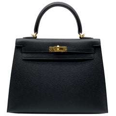 Hermès Kelly 25cm Schwarz Epsom Leder Gold Hardware