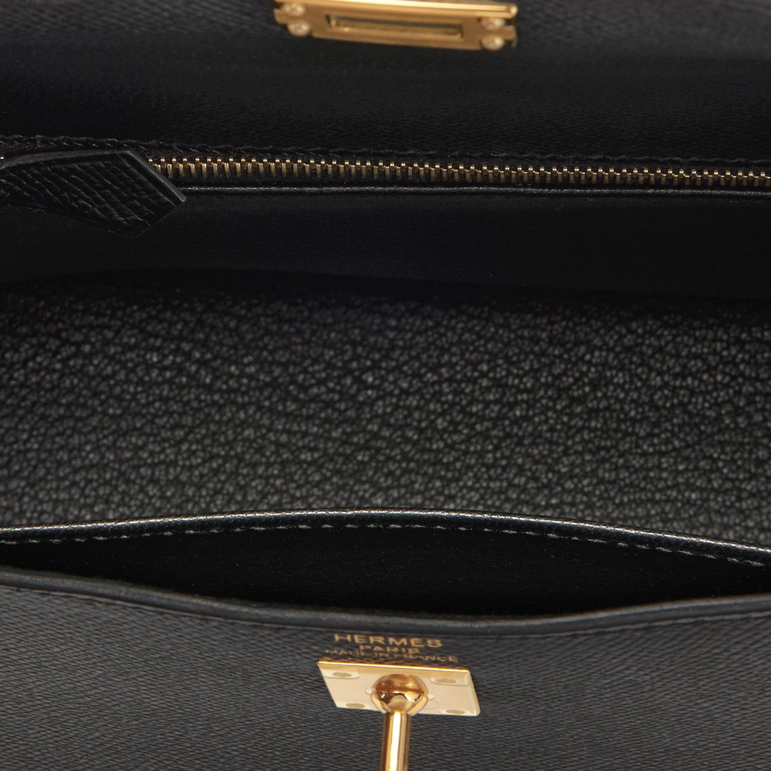 Women's Hermes Kelly 25cm Black Epsom Sellier Bag Gold Jewel U Stamp, 2022