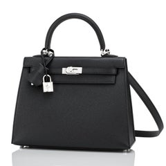 Hermes Kelly 25cm Black Epsom Sellier Palladium Bag Y Stamp, 2020