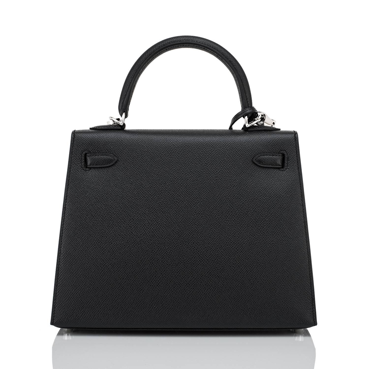 Hermes Kelly 25cm Black Epsom Sellier Palladium Bag Y Stamp, 2020 In New Condition In New York, NY