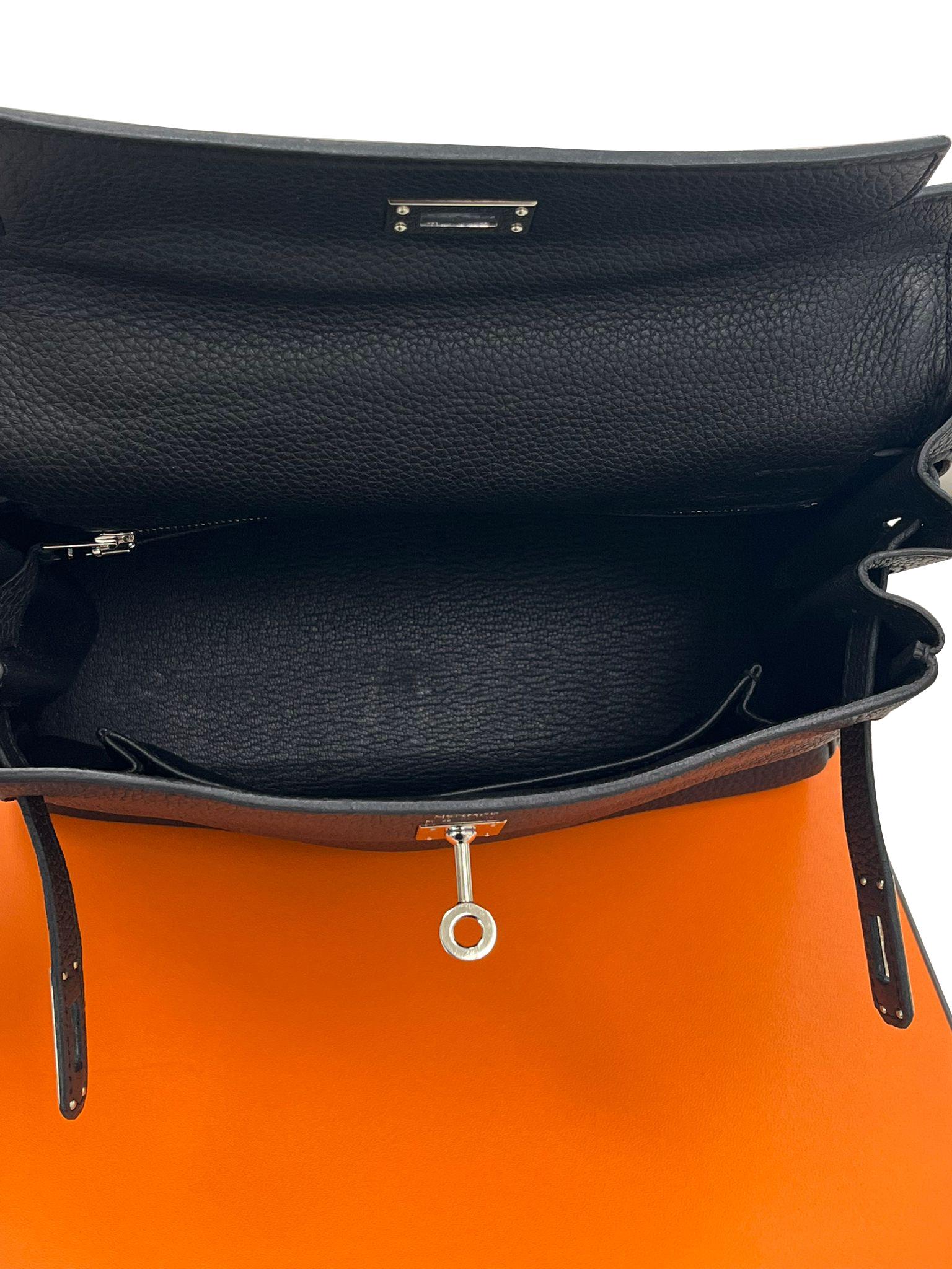 Hermes Kelly 25cm Black Togo Leather Handbag with Silver Hardware Engraved For Sale 13