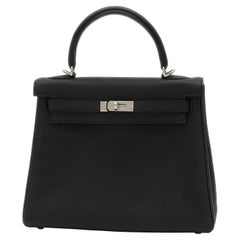 Hermes Kelly 25cm Schwarz Togo Leder Handtasche mit Silber Hardware Graviert