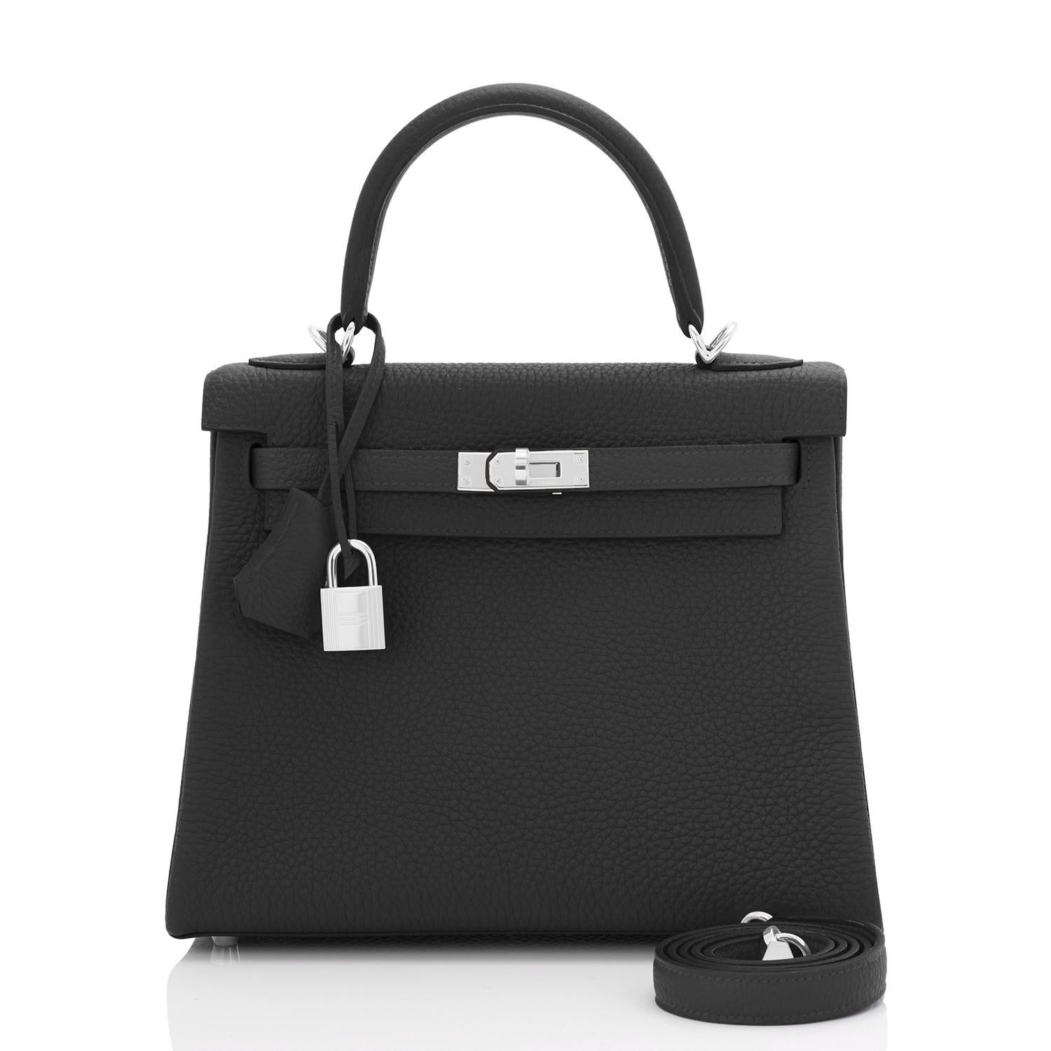 Hermes Kelly 25cm Black Togo Palladium Shoulder Bag U Stamp, 2022 For Sale 4