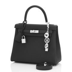 Hermes Kelly 25cm Black Togo Palladium Shoulder Bag