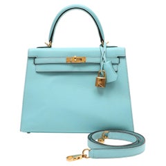 Hermès Kelly 25cm Blue Atoll Epsom Leather w GH