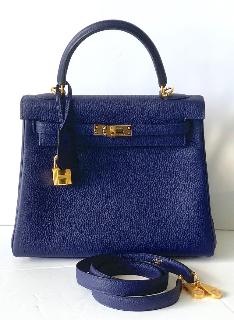 Hermes Kelly 25cm Blue Encre Togo Bag Gold Hardware at 1stDibs | hermes ...