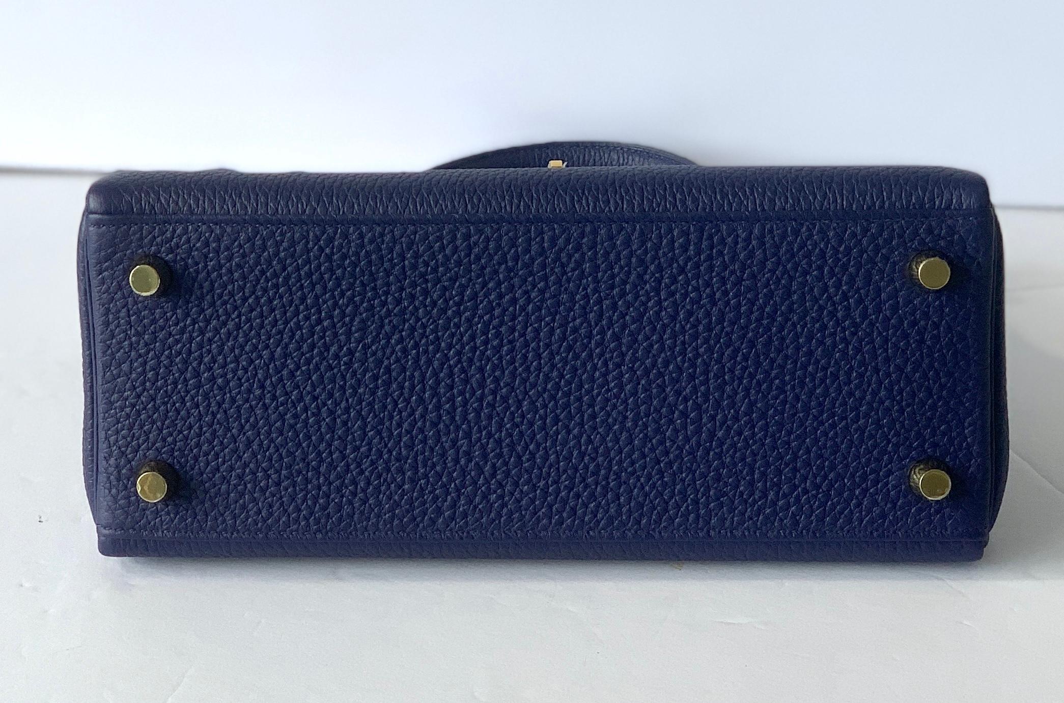 Black Hermes Kelly 25cm Blue Encre Togo Bag  Gold Hardware
