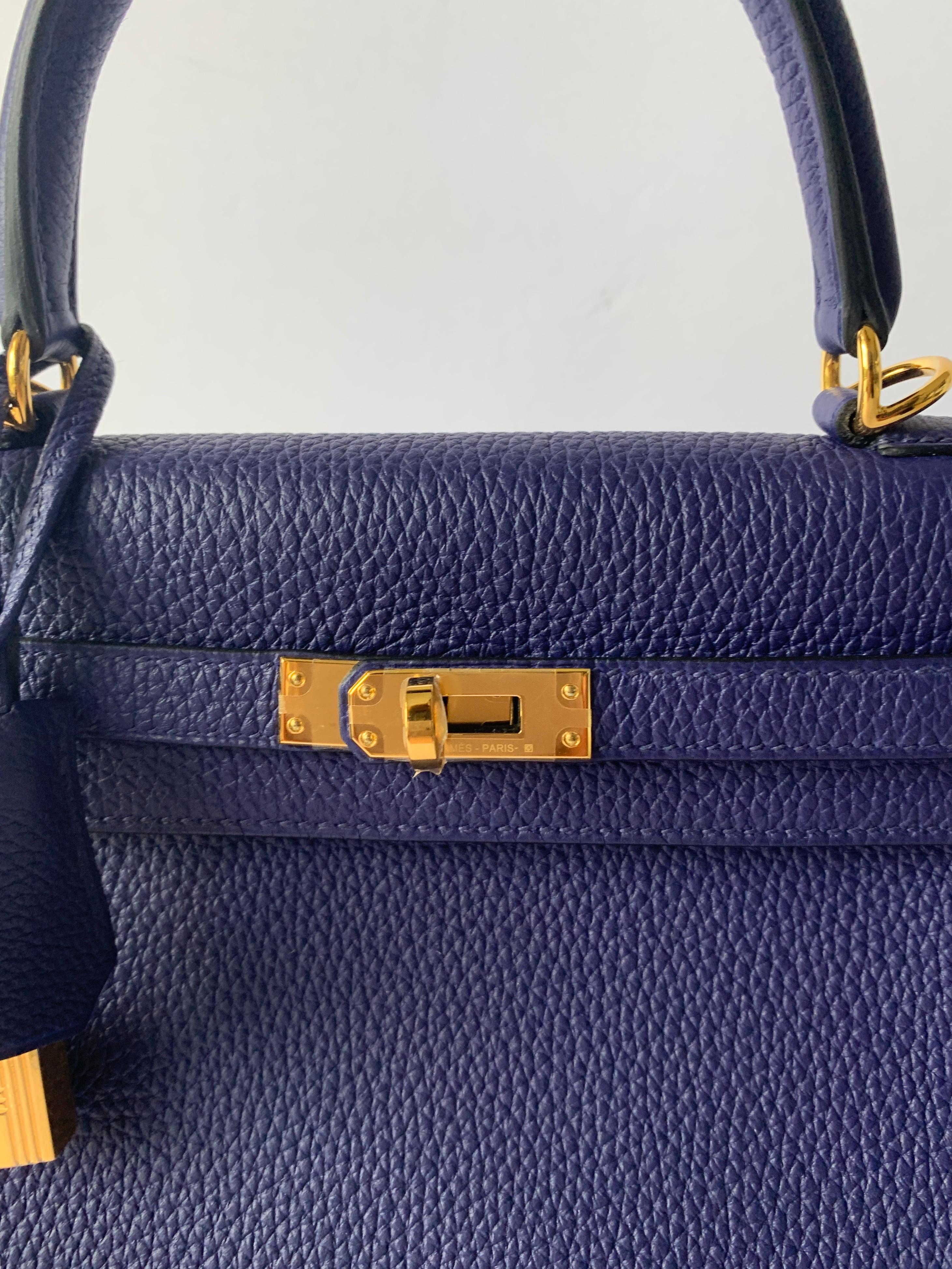 Women's or Men's Hermes Kelly 25cm Blue Encre Togo Bag  Gold Hardware