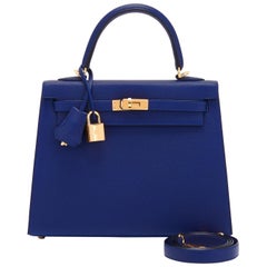 Hermes Kelly 25cm Blue Sapphire Jewel Tone Epsom Sellier Bag Gold Y Stamp, 2020