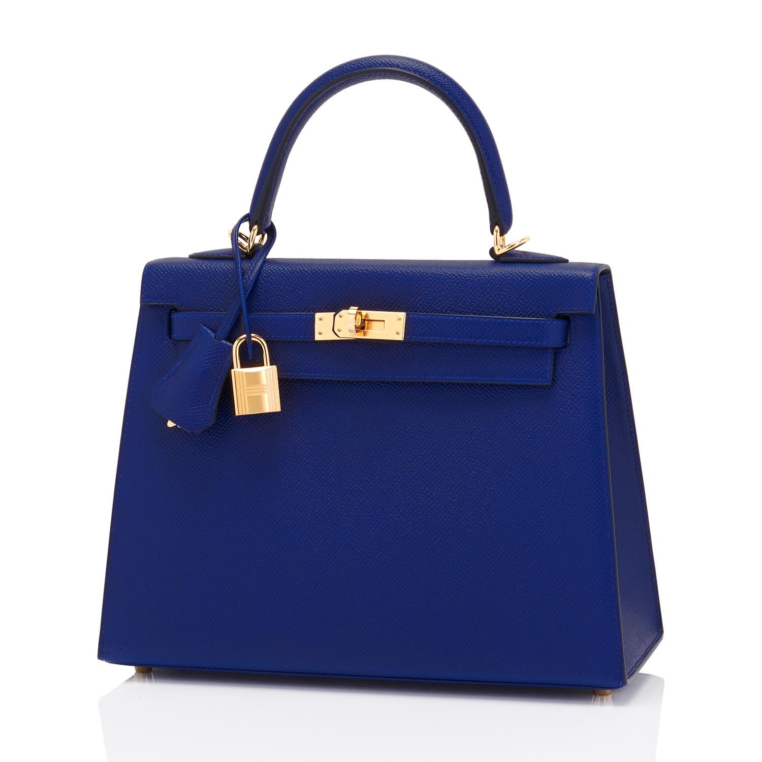 Hermes Kelly 25cm Blue Sapphire Navy epsom Sellier Bag Gold Y Stamp, 2020
Just purchased from Hermes store; bag bears new interior 2020 Stamp.
Brand New in Box. Store Fresh. Pristine Condition (with plastic on hardware).
Perfect gift! Comes full set
