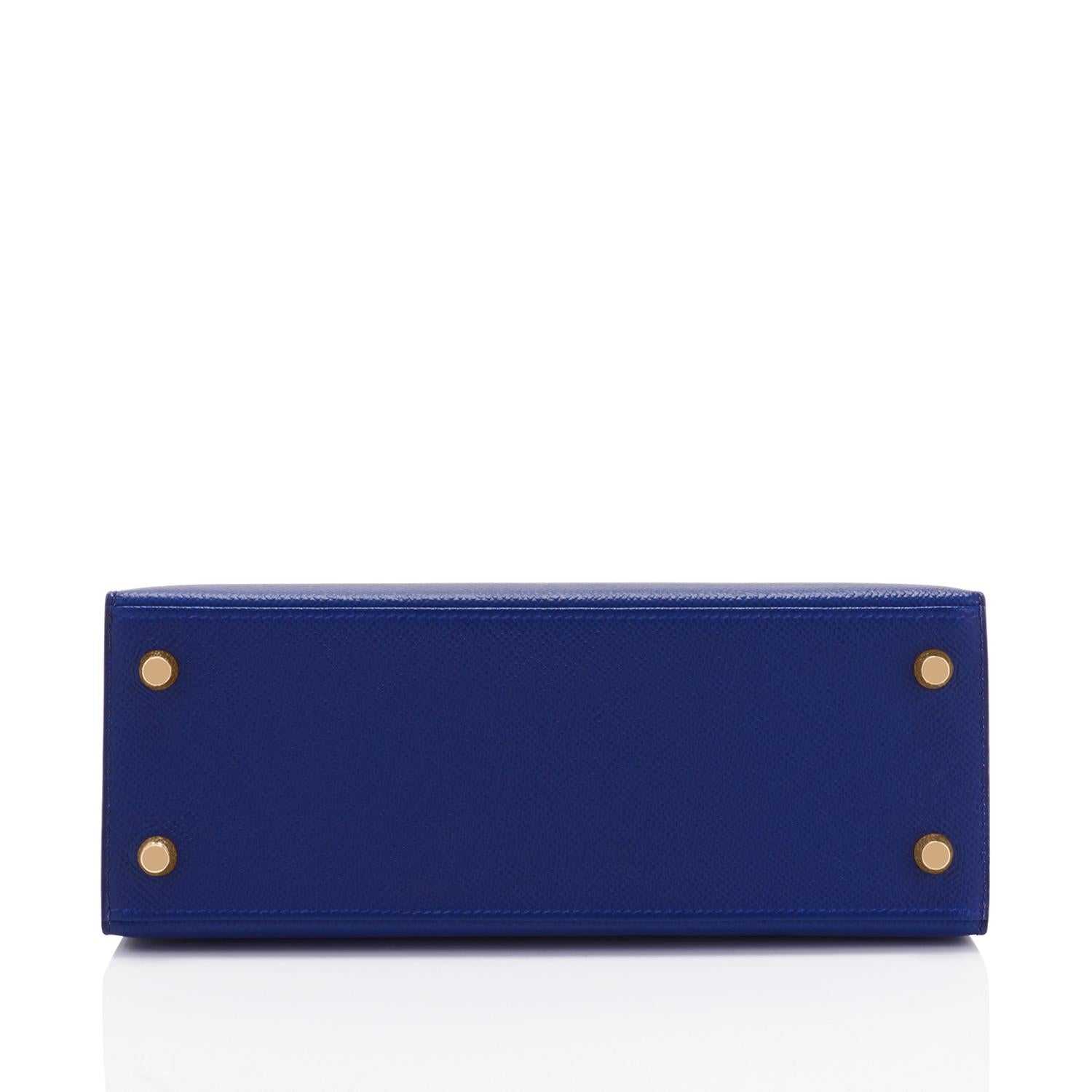 Purple Hermes Kelly 25cm Blue Sapphire Navy Epsom Sellier Bag Gold Y Stamp, 2020