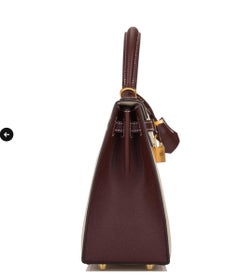 Hermes Kelly 25cm Bordeaux Craie HSS Gebürstet Gold Tasche