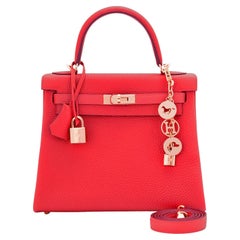 Hermes Kelly 25cm Capucine Red Orange Togo Gold Shoulder Bag U Stamp, 2022