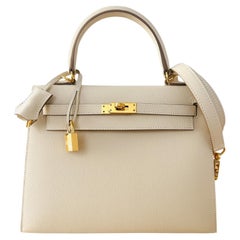 Hermes Kelly 25cm Craie Epsom Gold Bag New W