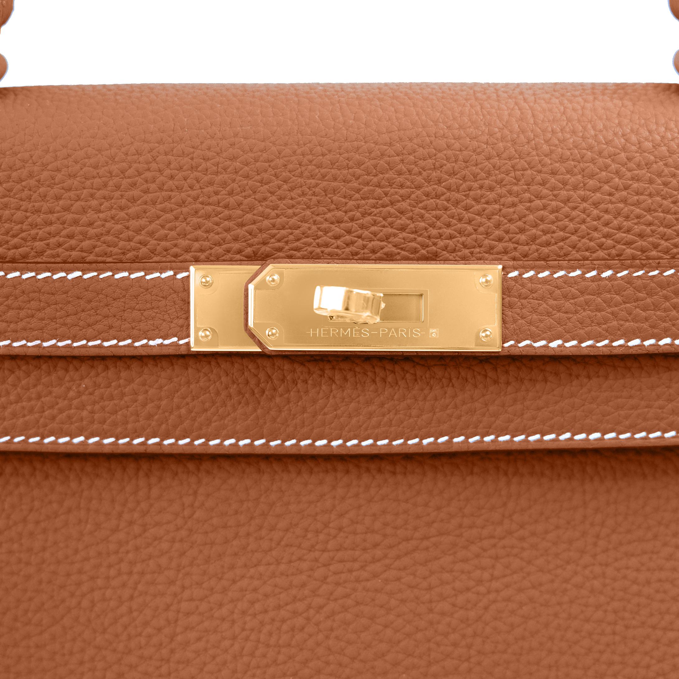 Marrone Hermes Kelly 25cm Oro Cammello Tan Borsa a tracolla Togo Retourne Y Timbro, 2020