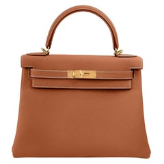 Hermes Kelly 25cm Gold Camel Tan Shoulder Bag Togo Retourne Z Stamp, 2021