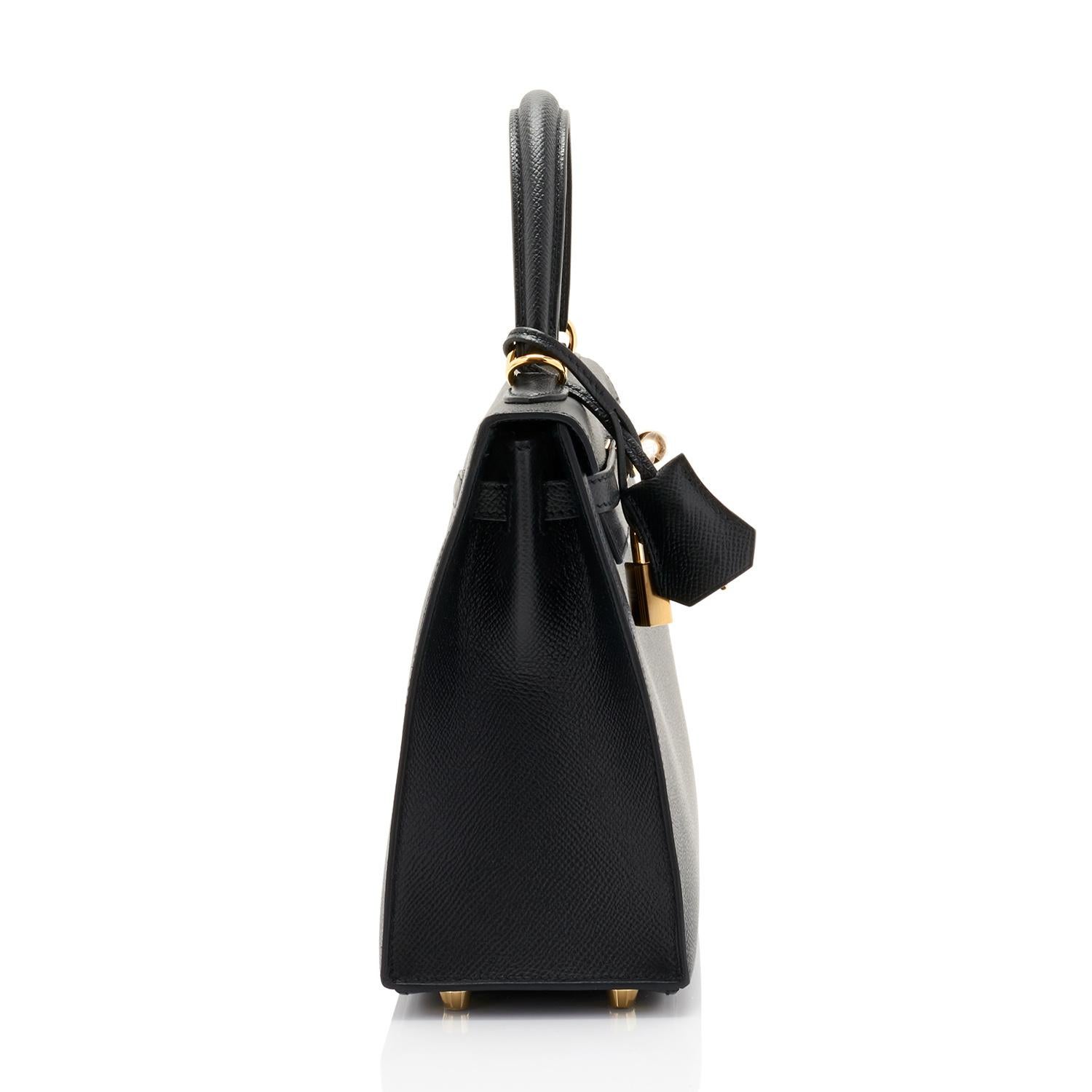 Women's Hermes Kelly 25cm Jet Black Epsom Sellier Bag Gold Jewel 