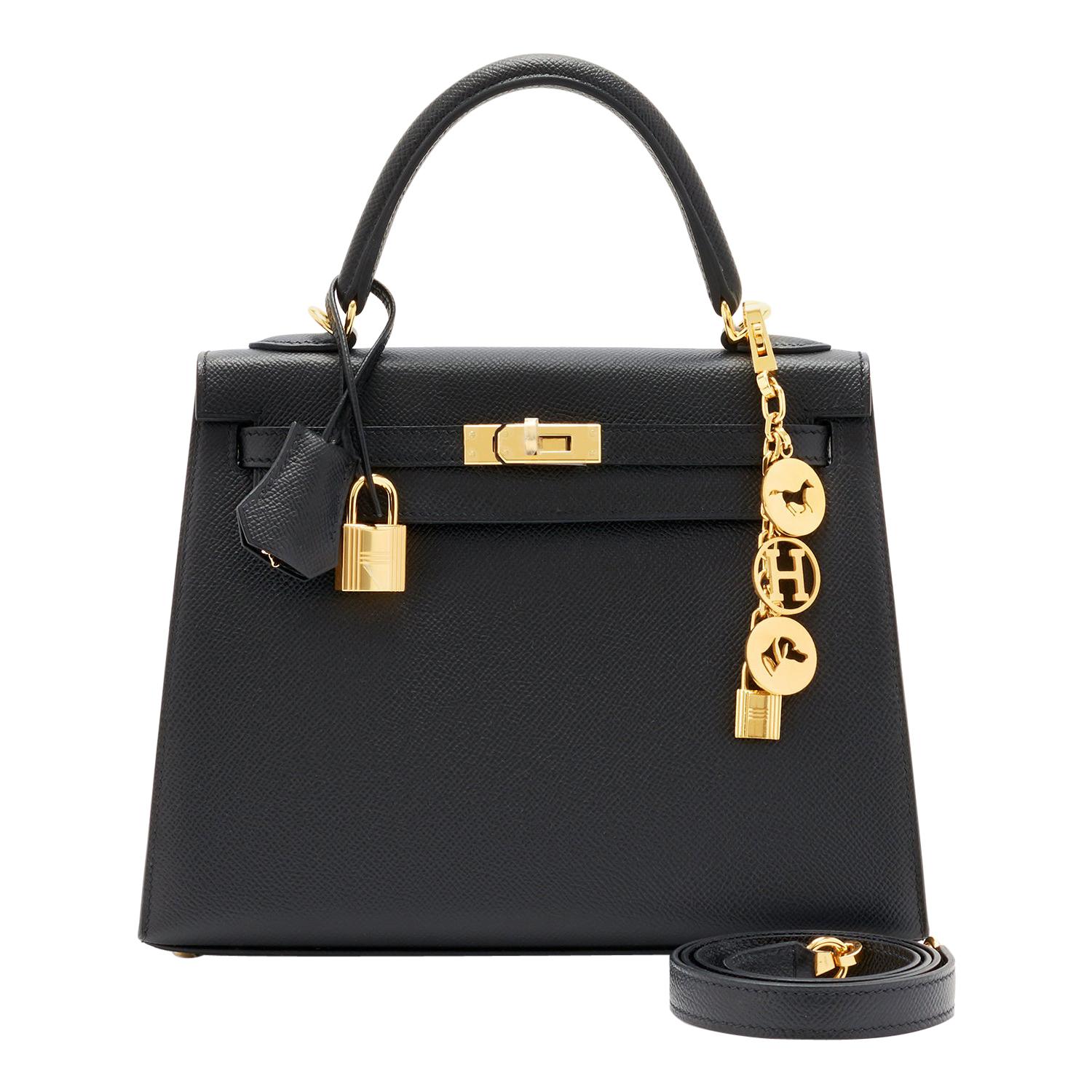 Hermes Kelly 25cm Jet Black Epsom Sellier Bag Gold Jewel 