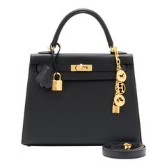 Hermes Kelly 25cm Jet Black Epsom Sellier Bag Gold Jewel D Stamp, 2019