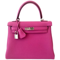 Hermes Kelly 25cm Magnolia Pink Togo Bag Palladium Hardware