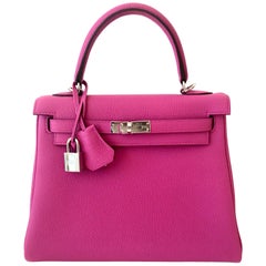 Hermes Kelly 25cm Magnolia Pink Togo Bag Palladium Hardware