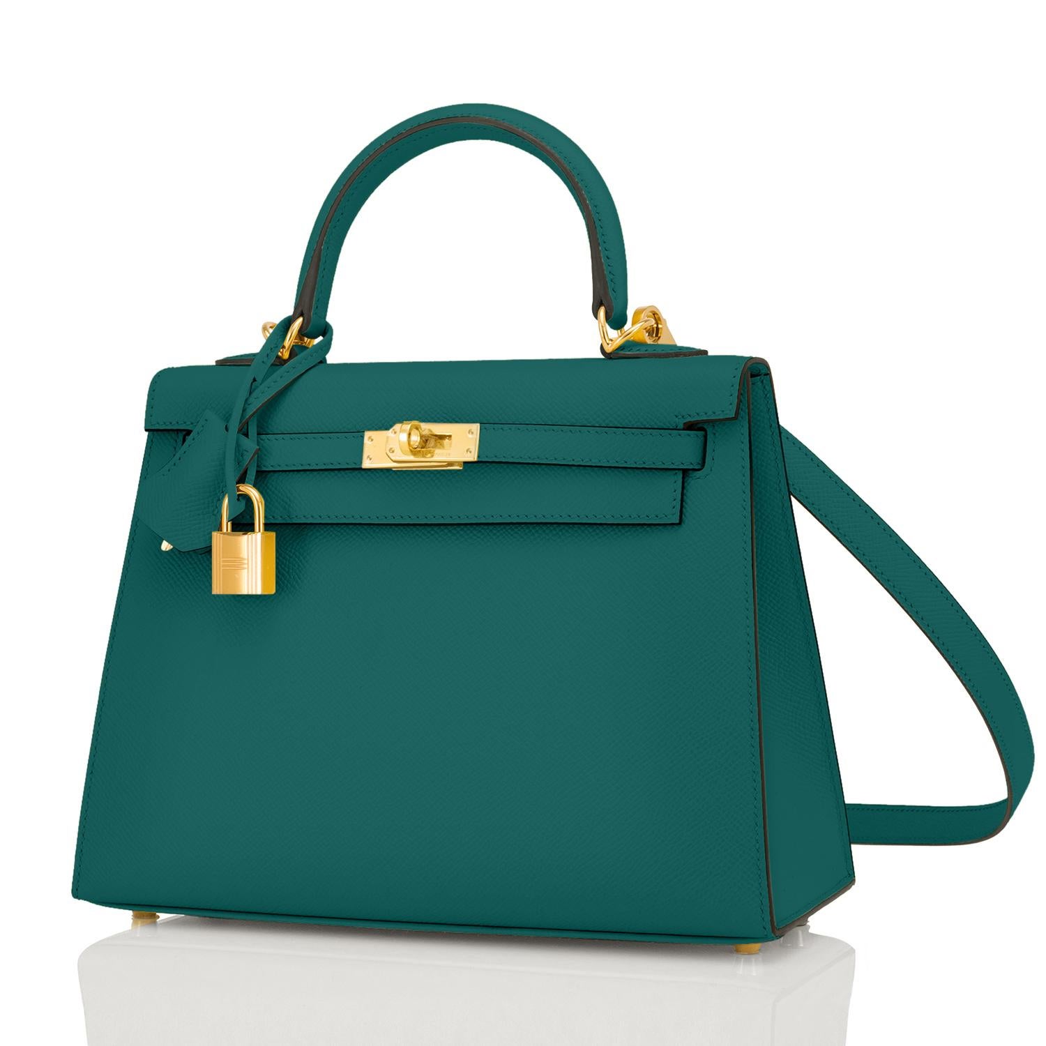 Blue Hermes Kelly 25cm Malachite Jewel Green Epsom Sellier Bag Gold Y Stamp, 2020