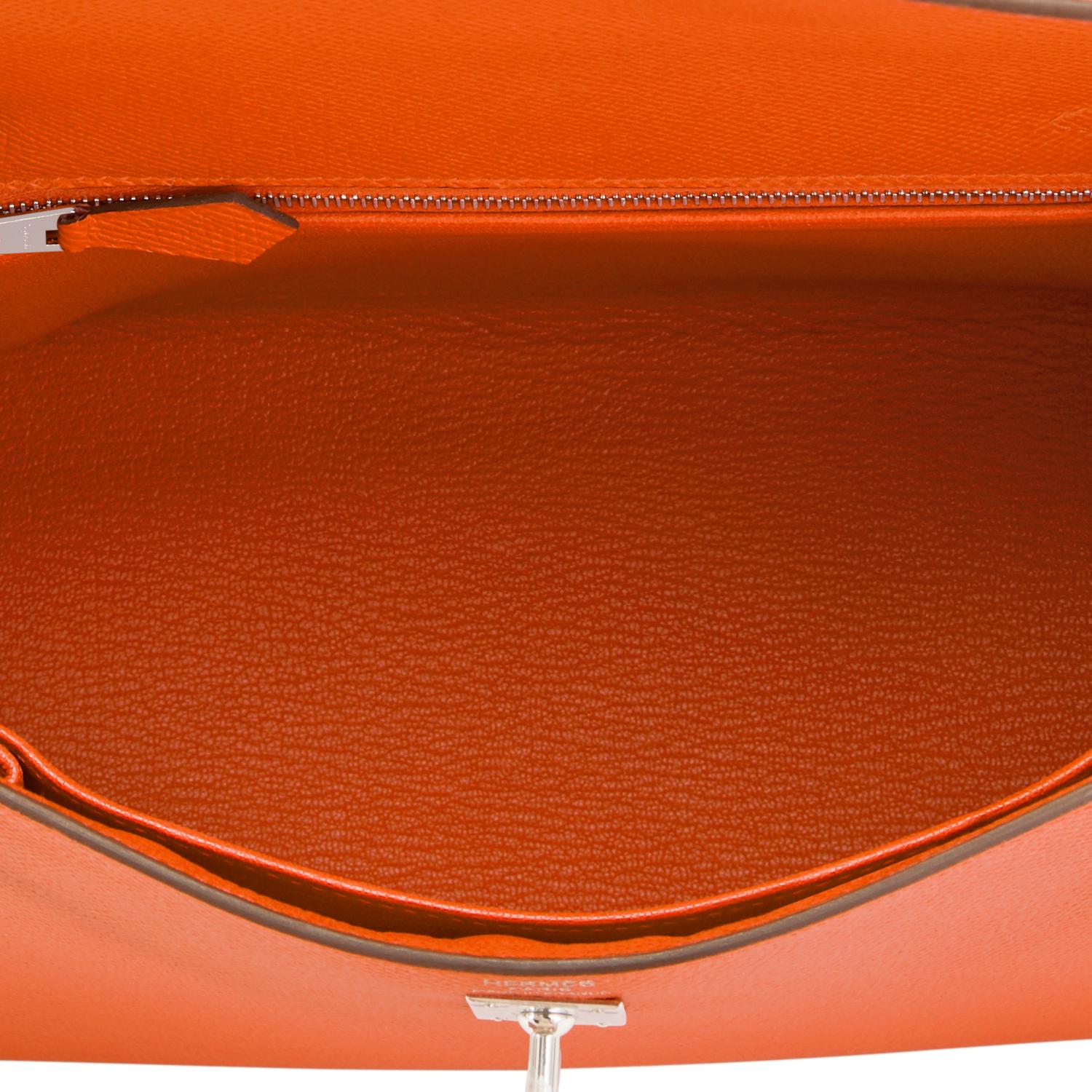 Women's Hermes Kelly 25cm Orange Feu Epsom Sellier Bag Palladium NEW