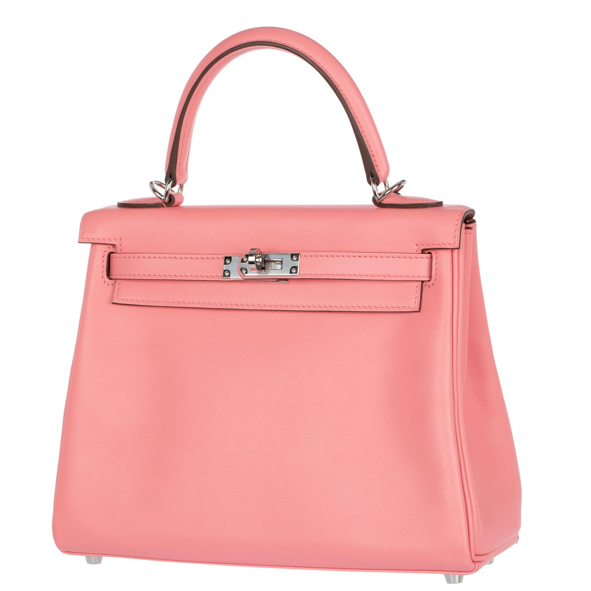 Hermes Kelly 25cm Retourne Rose Ete Swift Leather Palladium Hardware In New Condition For Sale In Sydney, New South Wales